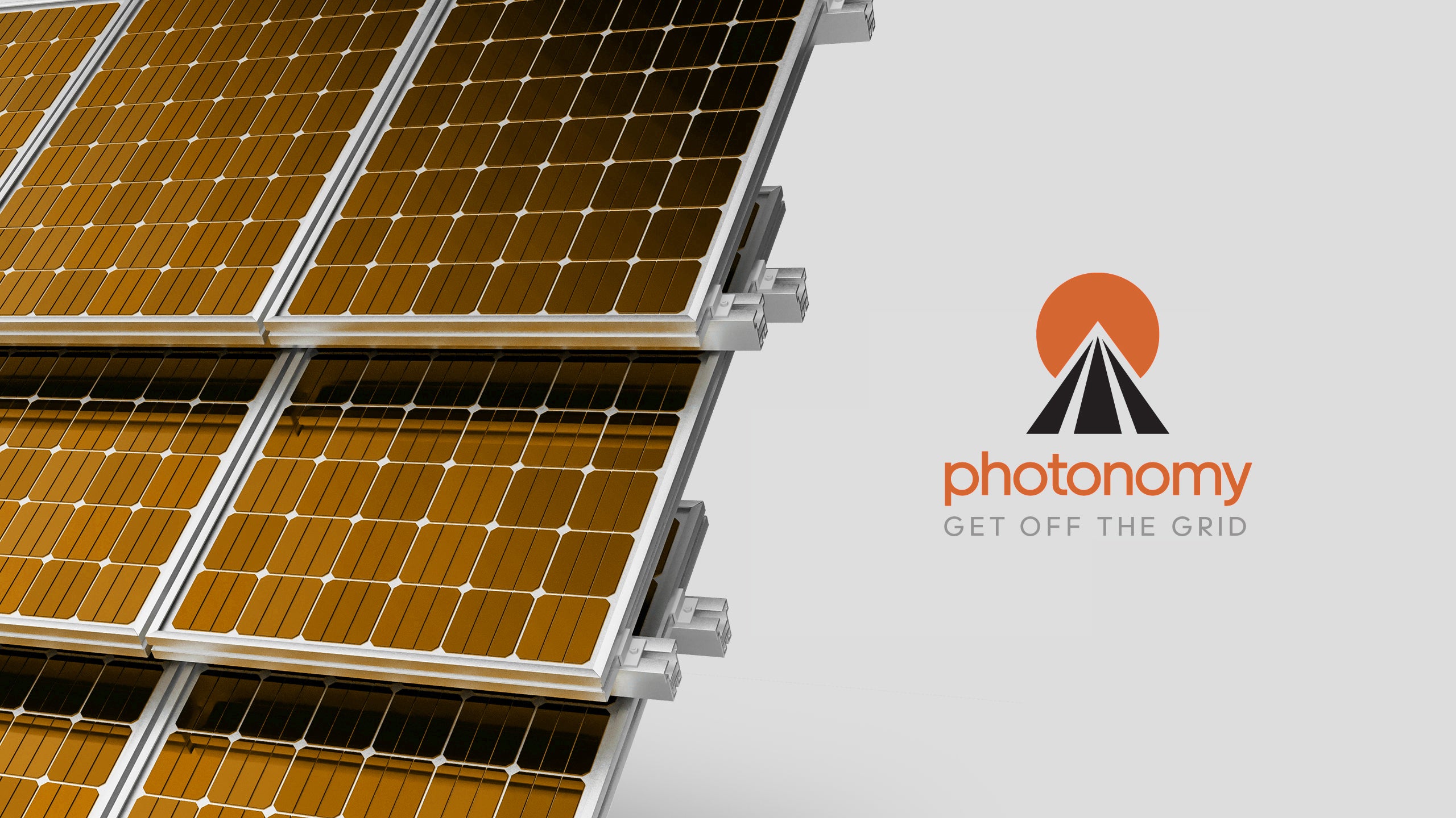 Photonomy logo with solar panels arranged across rails