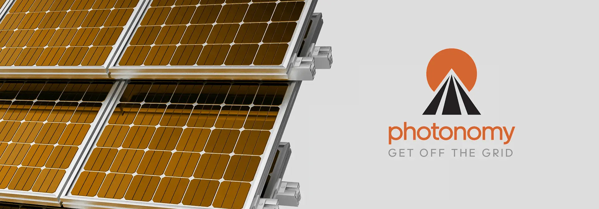 Photonomy logo with solar panels arranged across rails